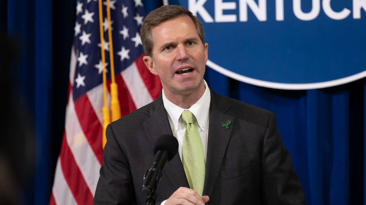 Gov. Andy Beshear during a ceremony Thursday at the Kentucky Capitol commemorating the five-year anniversary of COVID-19.