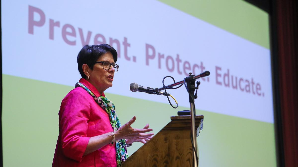 Mayor Linda Gorton discussed her plans to appoint a multidisciplinary task force to address opioid addiction Wednesday evening prior to a screening of “Beautiful Boy” at the Kentucky Theater.