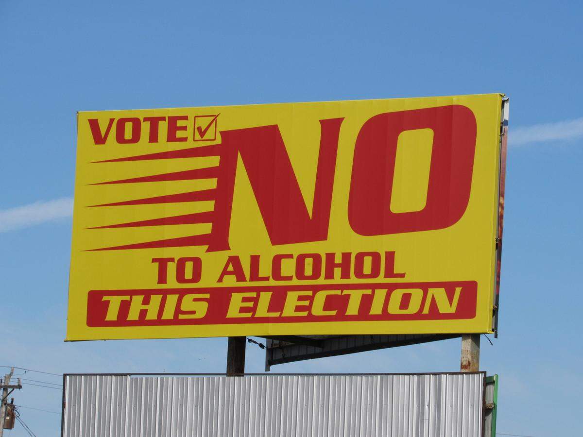 Opponents of legal alcohol sales pleaded their case on a billboard before a 2020 vote in Wayne County on legalizing sales. Voters approved making the county wet.