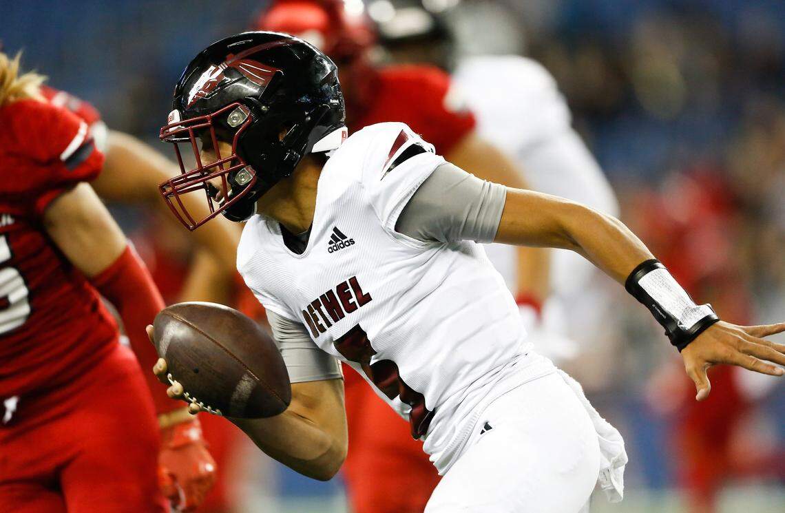 A dual threat, Tennessee Tech quarterback Kekoa Visperas  is having an All-America-caliber season for the Golden Eagles. As a high schooler (shown here), Visperas (5) played for Bethel High School in Washington state.
