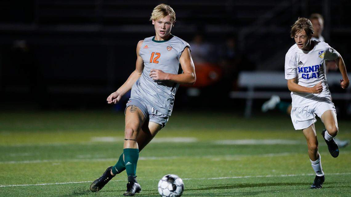 Cooper Ranvier (12) is one of the top scorers for the Frederick Douglass soccer team while handling place-kicking duties and playing wide receiver for the Broncos’ football team. The sports run simultaneously in the fall.