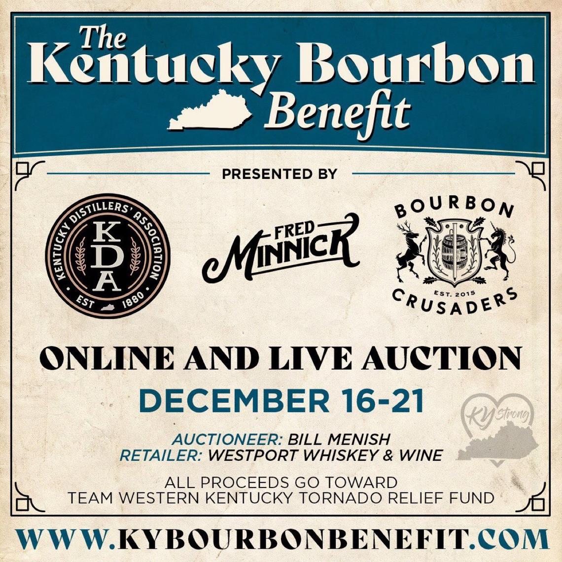 Kentucky distillers and bourbon fans have organized a benefit auction, including rare and vintage bottles and barrel picks, to raise money for Kentucky tornado relief. The auction runs Dec. 16-21.