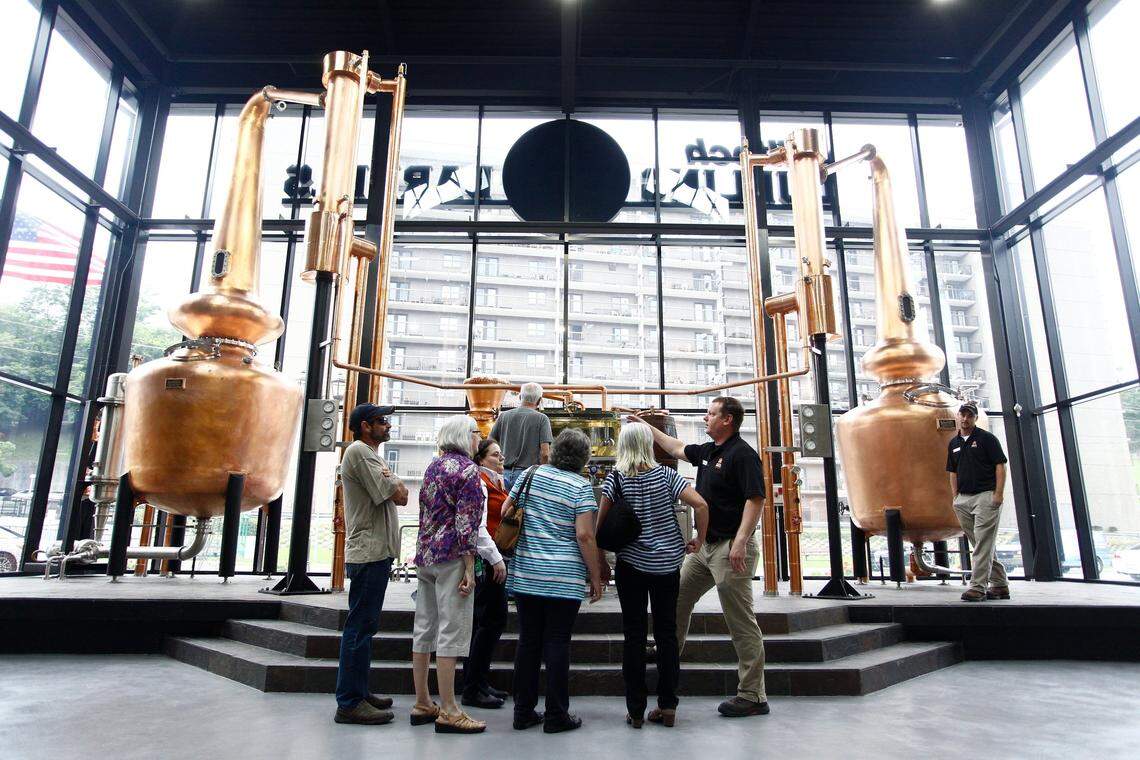 Joe Walls gave a tour of Alltech's newest brewery and distillery, Dueling Barrels, in Pikeville on Wednesday.