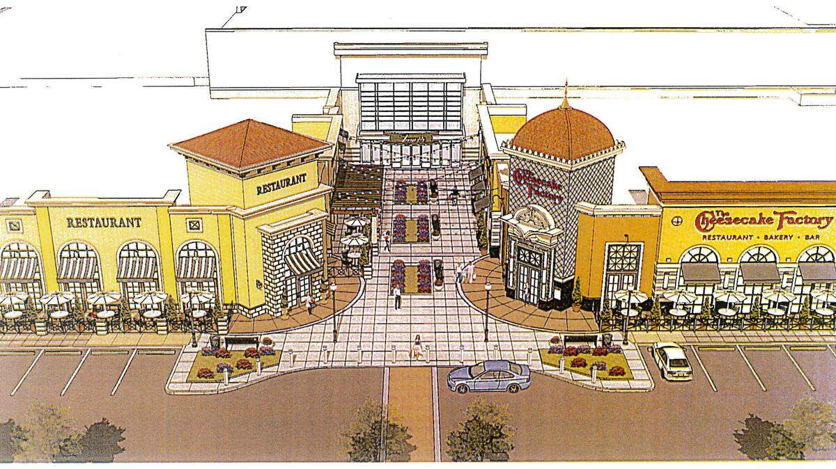 This artist rendering shows the position of The Cheesecake Factory in a new entrance at Fayette Mall.