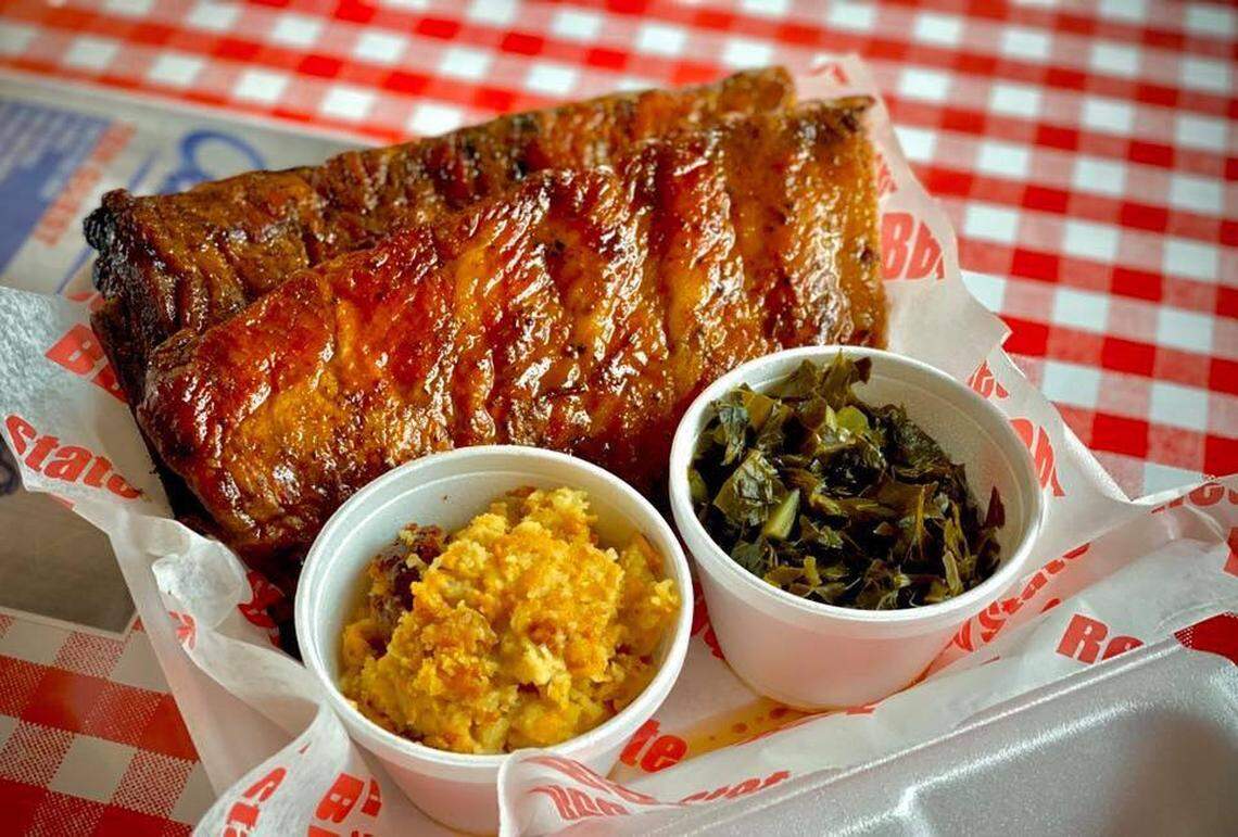 An order of ribs for takeout available from Red State BBQ.