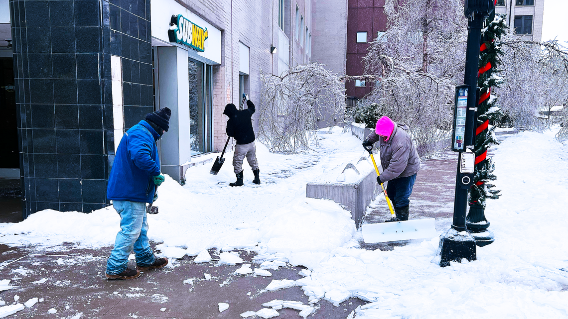 Grassy Lawns Landscaping assisted with clearing icy sidewalks in downtown Lexington, KY on January 6, 2025.