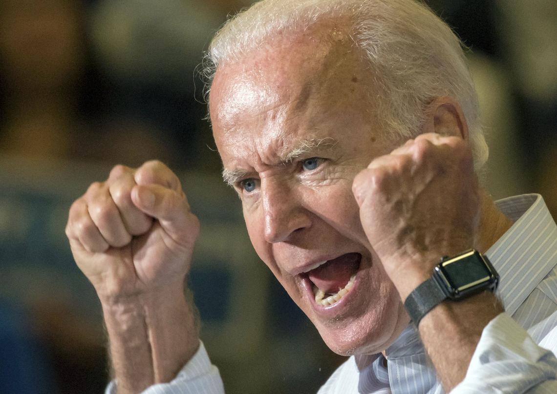 Former vice president Joe Biden makes a point while campaigning for Amy McGrath, the democratic candidate in Kentucky’s Sixth Congressonal District Friday, October 12, 2018, during a rally in Owingsville, Ky. McGrath is looking to unseat Republican Andy Barr.