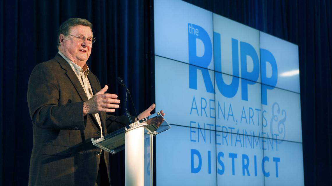 Former UK coach Joe B. Hall was among the speakers at a news conference discussing plans for Rupp Arena.