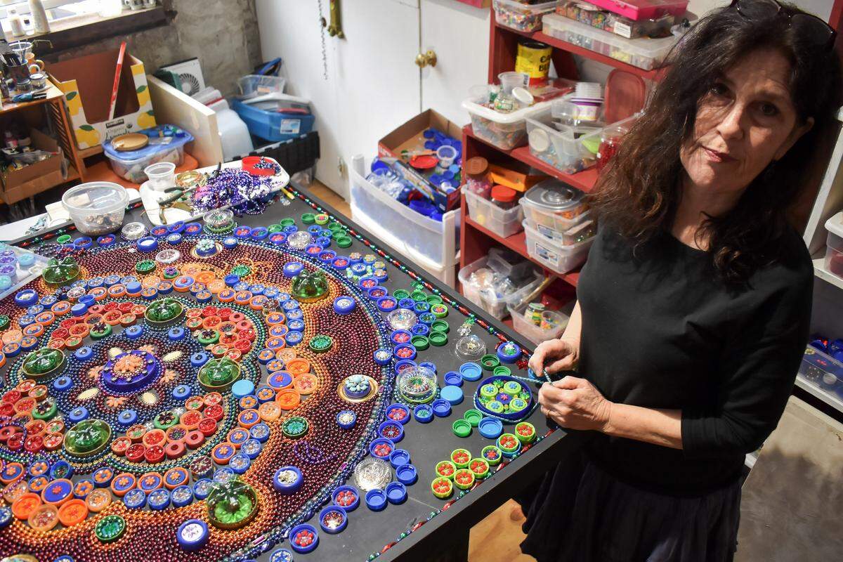 Go into the studio to see mixed-media artist Diane Kahlo working on her colorful mandalas during Open Studios Weekend.
