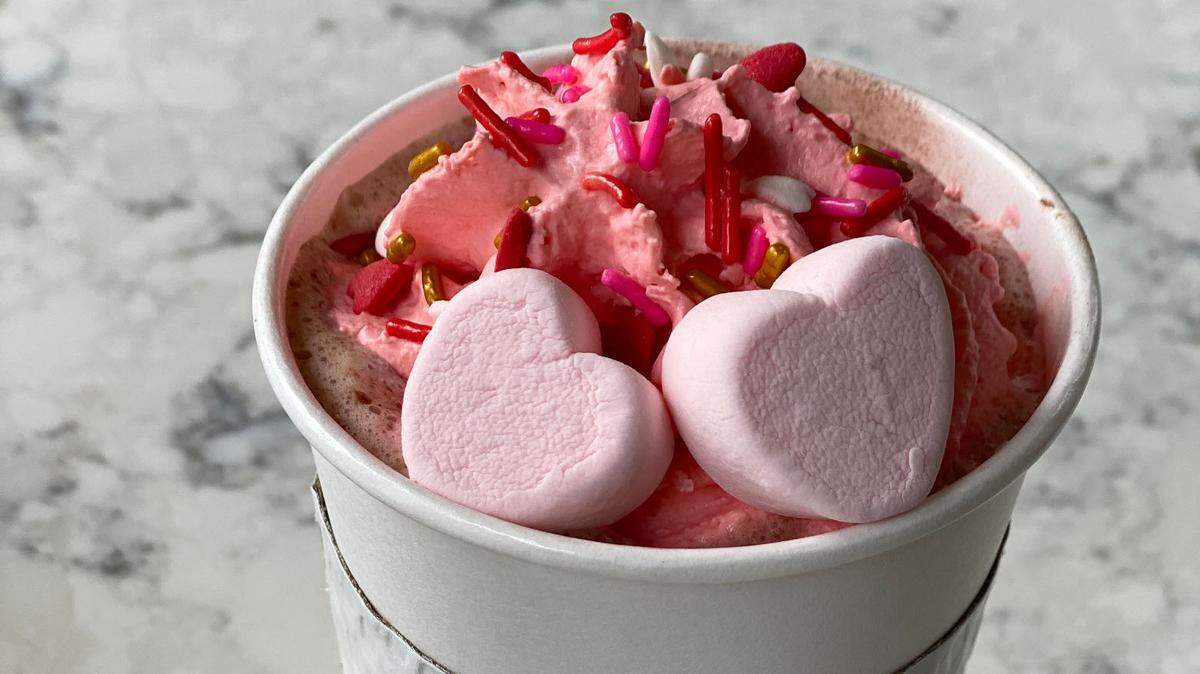 The Coffee Club at the Amsden in Versailles will have a variety of drinks for their fourth annual Galentine’s Day festivities including this espresso with steamed milk, white chocolate, caramel, whipped cream, sprinkles, pink white chocolate drizzle and marshmallows.