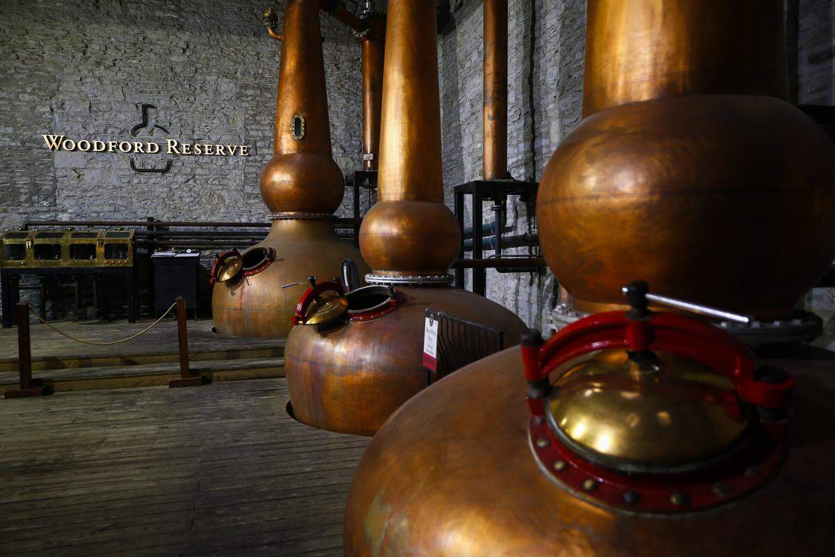 Three copper pot stills used in the distilling process at the Woodford Reserve Distillery. The new Friday Night Live series of food and music, starts this weekend at the distillery.