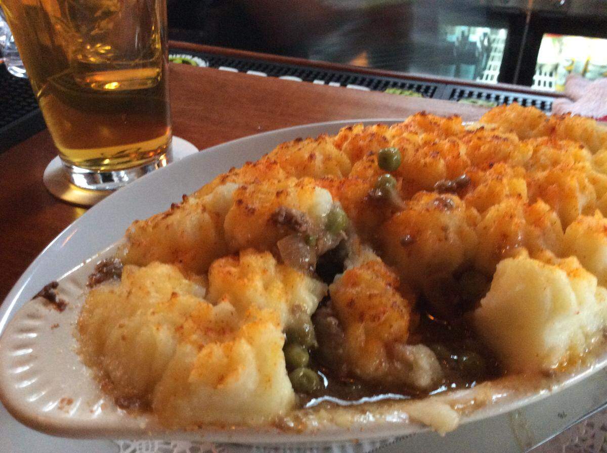 The Shepherd’s Pie at The Horse and Jockey features ground Angus beef slow-cooked, with peas, carrots, onions and celeery, in a brown gravy, and topped with mashed potatoes.