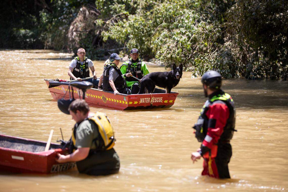 Search and rescue units search along Troublesome Creek on Saturday, July 30, 2022.