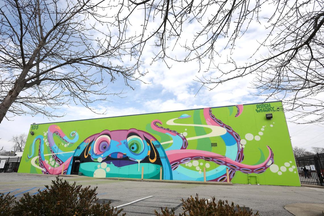 A mural by Patch Whisky was on Cosmic Charlie’s at 105 West Loudon, which housed the former LexTran bus wash, in Lexington’s NoLi area. The music venue and bar closed in March and in May ceased livestreaming.