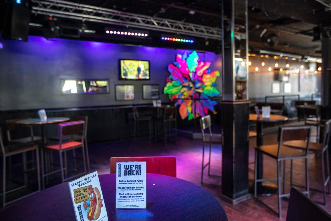 The dance floor has been turned into a dining room, with tables spaced out, at Soundbar.
