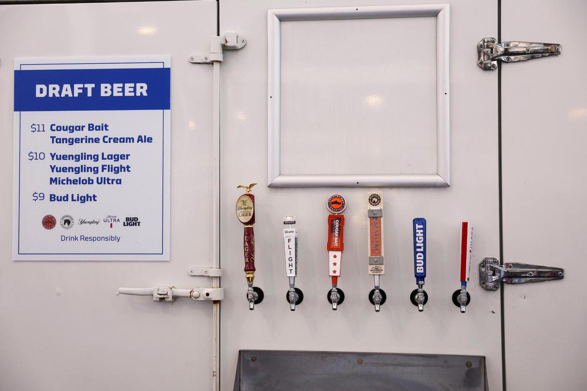 Beer is on sale from vendors before Kentucky football’s 2023 season opening game against Ball State at Kroger Field. Beer options ranged from domestics like Bud Light and Yuengling Lager, to local craft options from Country Boy Brewing and Lexington Brewing and Distilling Company.