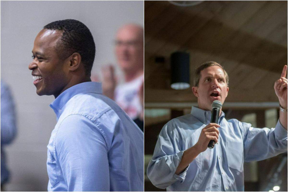 GOP gubernatorial candidate and Attorney General Daniel Cameron and Democratic Gov. Andy Beshear pictured above at pre-Fancy Farm events this weekend.