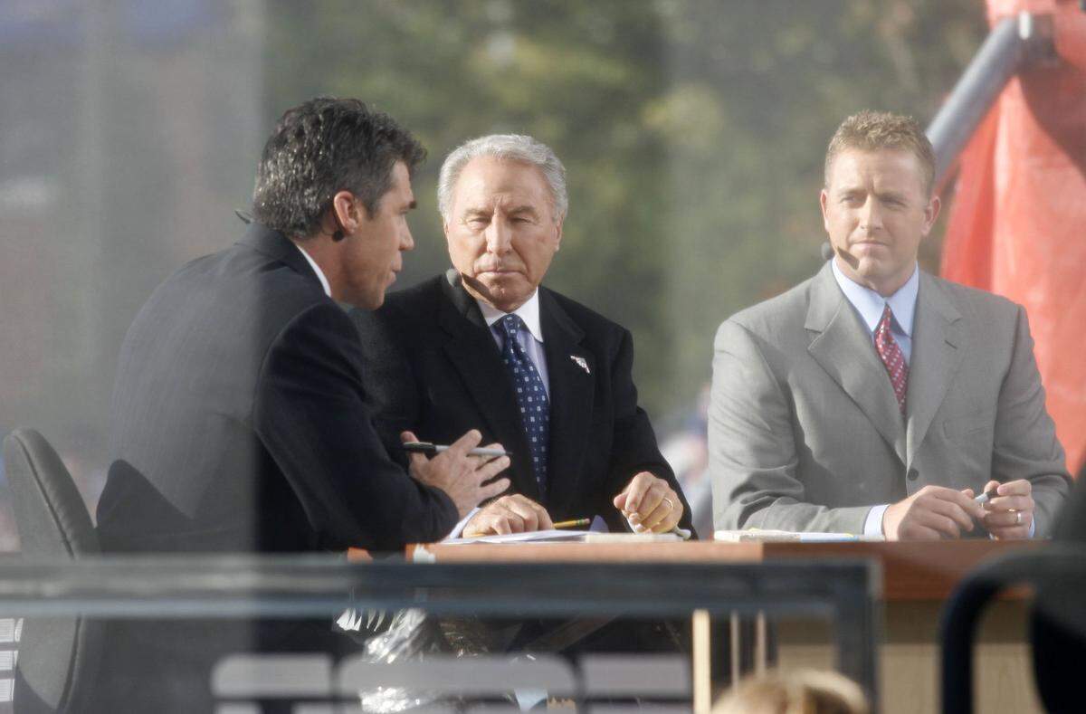 ESPN “College GameDay” host Chris Fowler and analysts Lee Corso and Kirk Herbstreit in Lexington before the 2007 meeting between No. 8 Kentucky and No. 14 Florida.