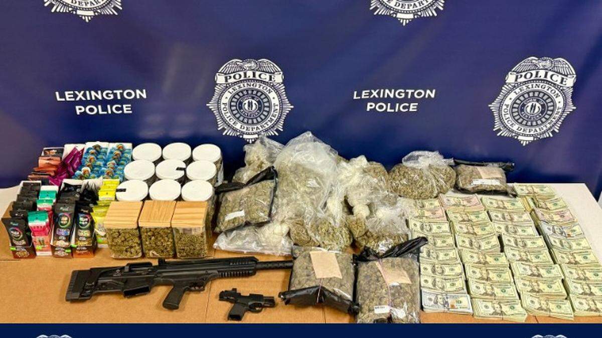 The Lexington Police Department said it seized 620 pounds of marijuana and hemp flower, more than $210,000, several guns and illegal THC products from four local vape shops this week.