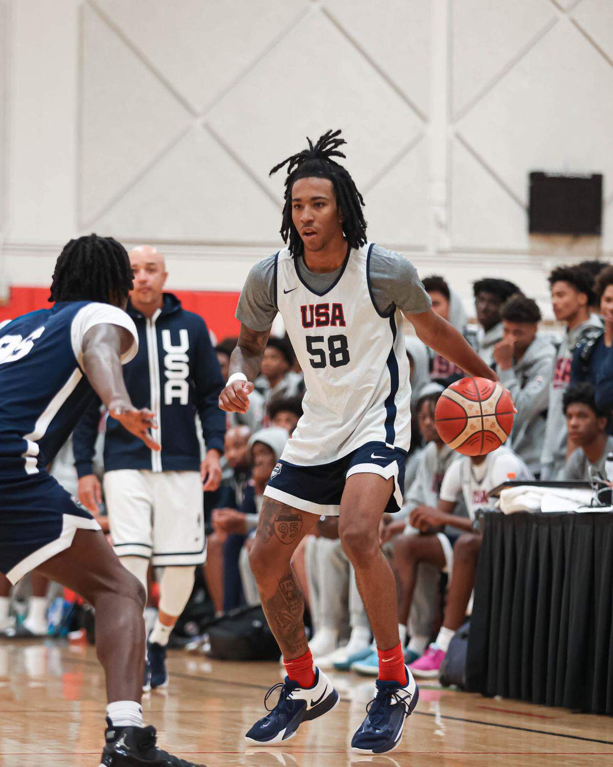 Class of 2024 college basketball recruit Boogie Fland dribbles the ball during the USA Basketball junior national team minicamp in October 2023 in Colorado Springs, Colorado.