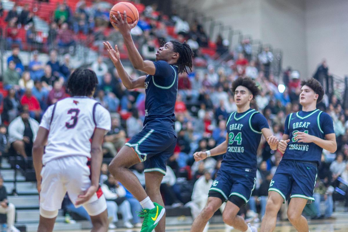 Great Crossing’s LJ Holman (0) scored 11 points in the Warhawks’ win at George Rogers Clark on Wednesday night.