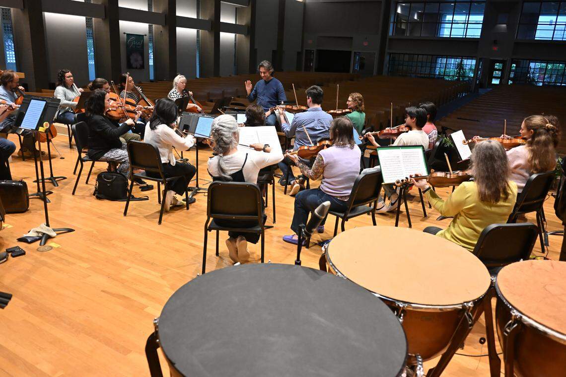 The Lexington Chamber Orchestra, conducted by Music Director Marcello Cormio, rehearsed for their May 30 concert at the Lexington Opera House at Centenary Church in Lexington, Kentucky on May 27, 2025.