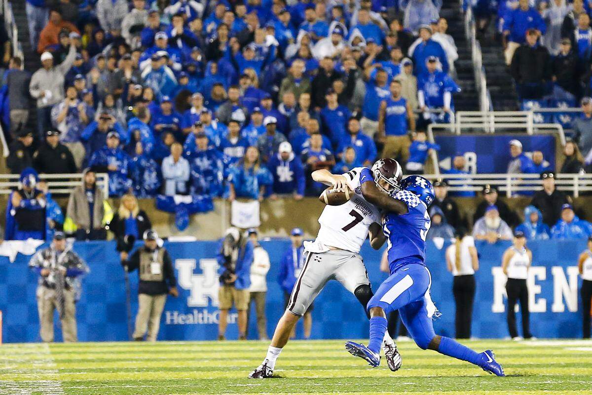 Kentucky linebacker Boogie Watson (31) had four tackles and a quarterback sack last season in UK’s 28-7 upset of No. 14 Mississippi State.