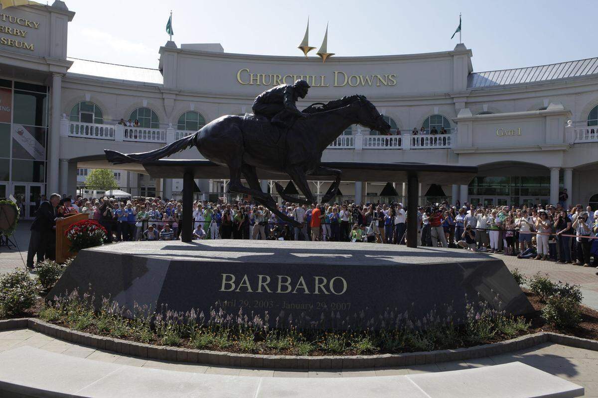 A statue was unveiled outside Gate 1, over Barbaro's final resting place at Churchill Downs, in 2009.