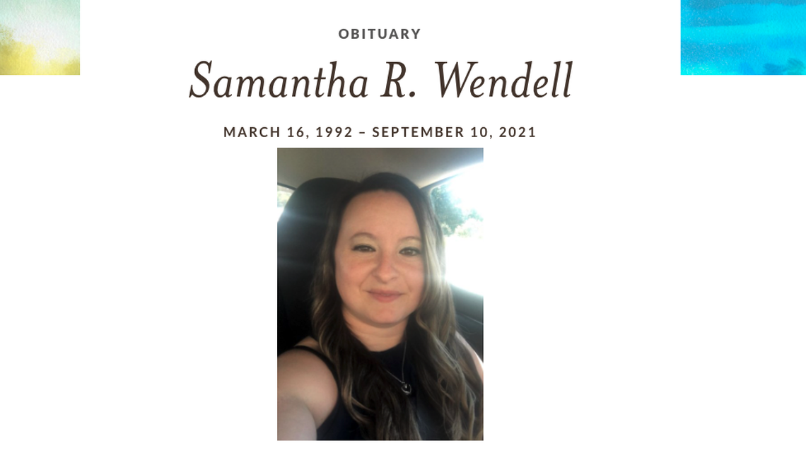 Samantha Wendell, 29, died Sept. 10 of COVID-19, according to her obituary.