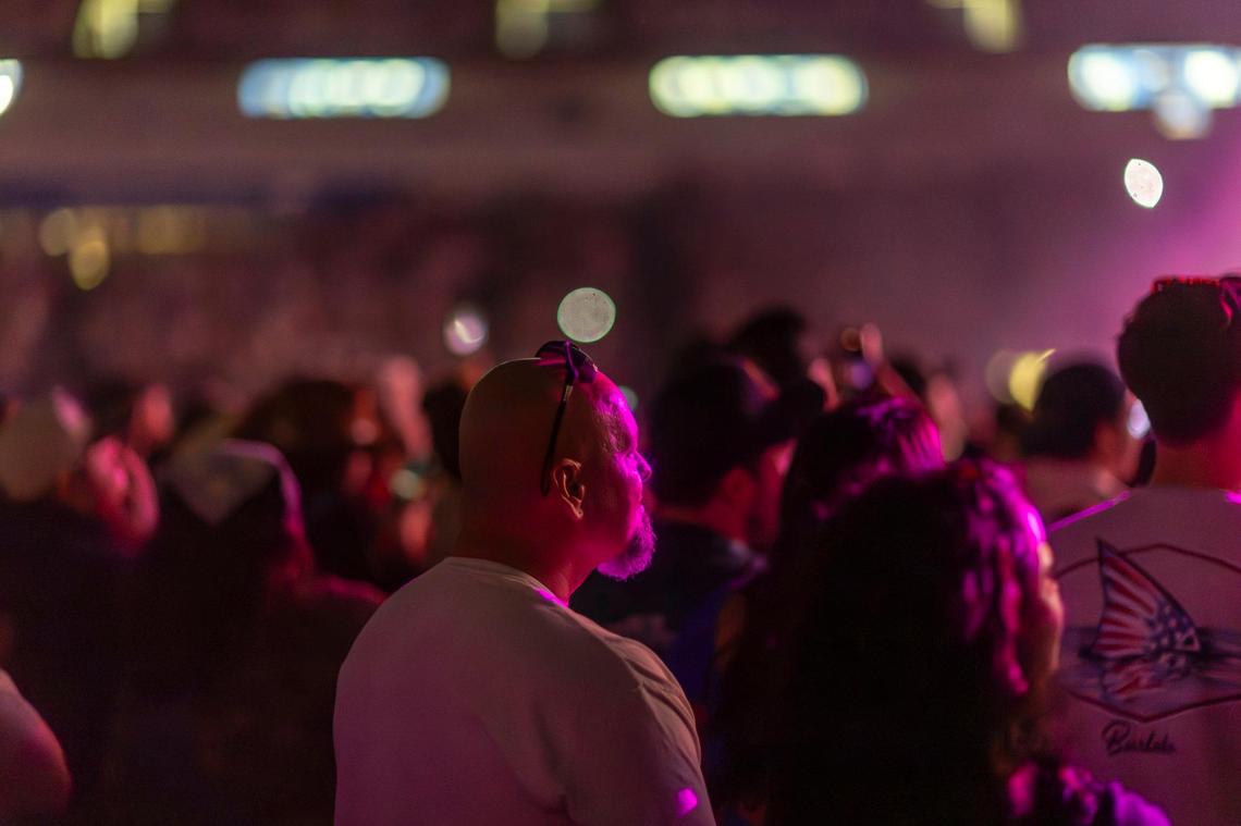 Fans watch as Tyler Childers performs at Kroger Field in Lexington, Ky., during his “On the Road” tour on Saturday, April 19, 2025.