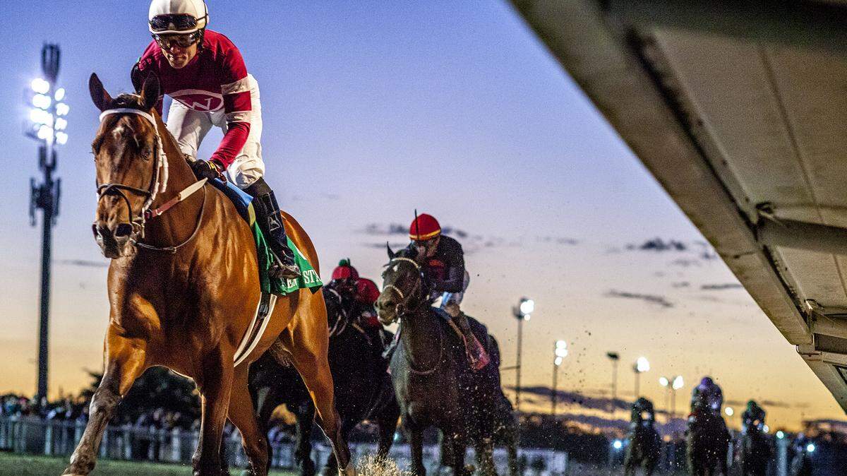 Joel Rosario, top left, guides Epicenter to victory in the Grade 2 Risen Star Stakes at Fair Grounds in New Orleans on Feb. 19.