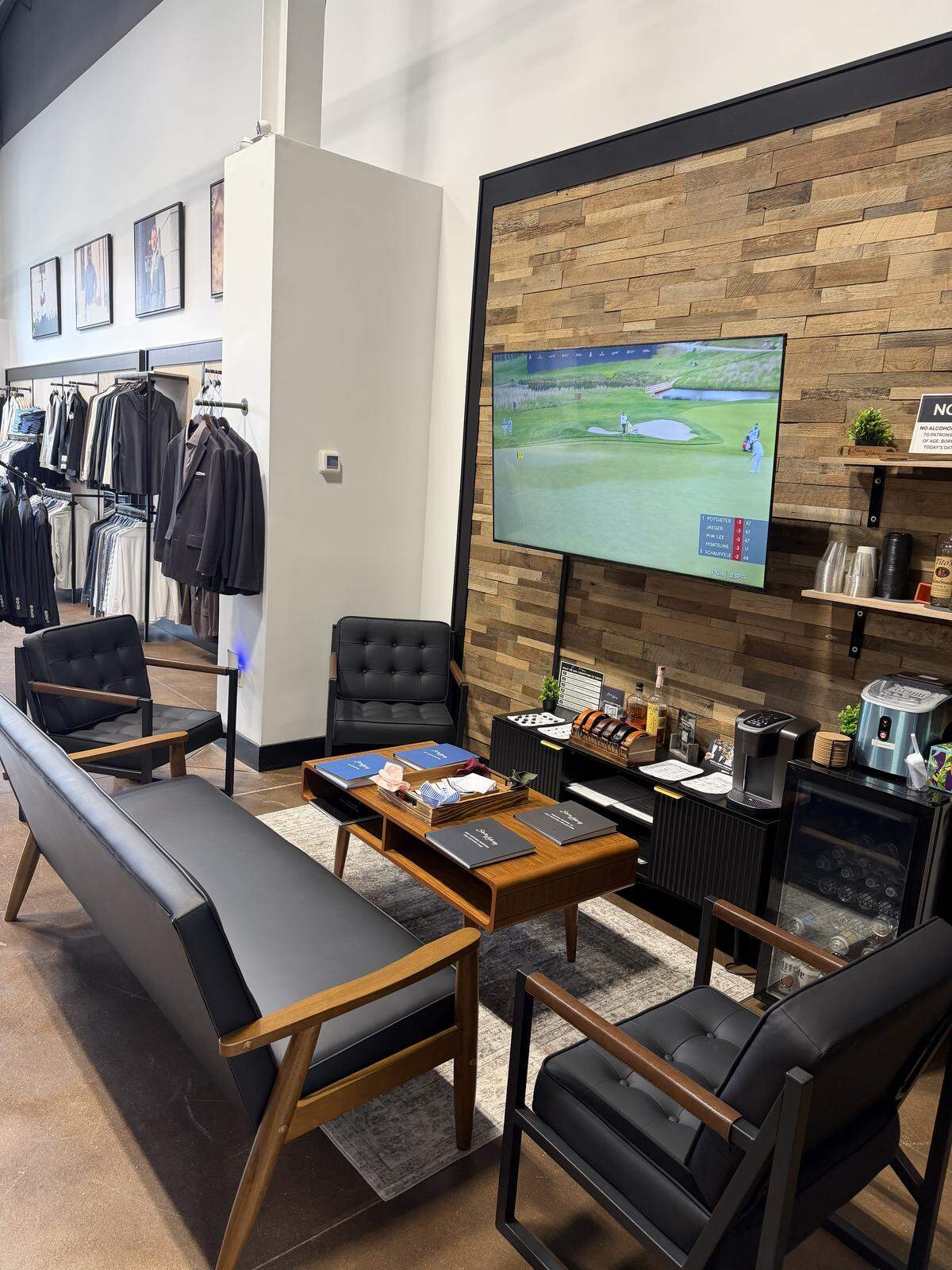 The Lexington location of State & Liberty Clothing Co. has TVs and a relaxed vibe.