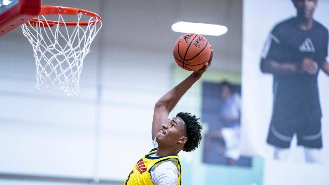 Julian Phillips throws down a dunk on the Adidas circuit during the summer. Phillips will play for Louisiana State in college.