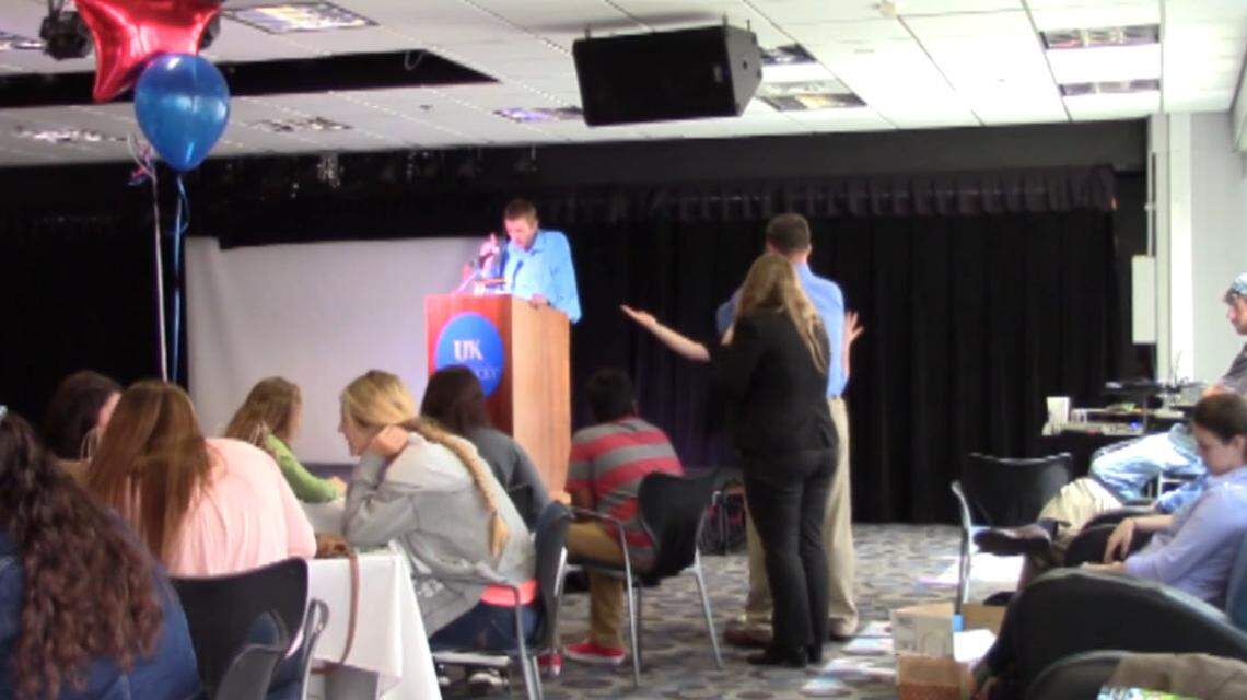U.S. Senate write-in candidate Robert Ransdell of Florence made racist remarks at a Constitution Day event Wednesday at the University of Kentucky. This screenshot was from a video of the speech taken by someone from DuPont Manual High School in Louisville.