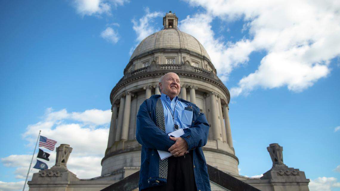 Lexington Herald-Leader Frankfort Bureau Chief Jack Brammer poses for a portrait on the roof of the Kentucky state Capitol in Frankfort, Ky., on Tuesday, Oct. 26, 2021.