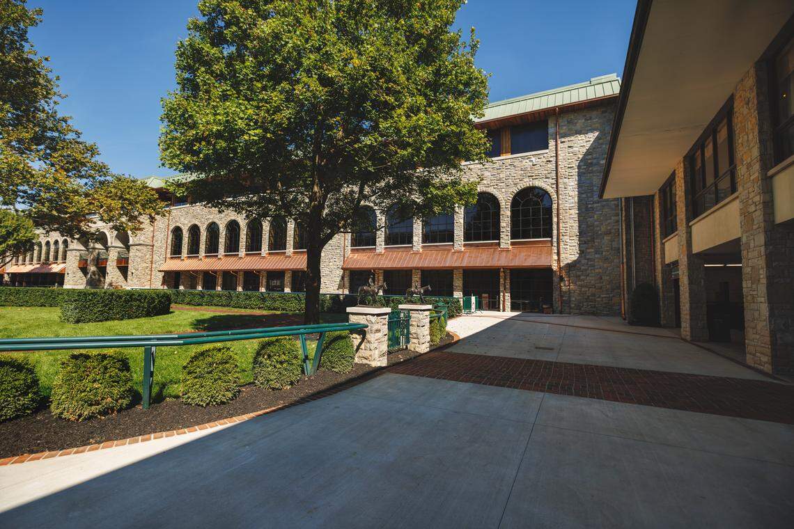 The 2025 Fall Meet at Keeneland will feature the use of a new winner’s circle, shown at left, for stakes races.