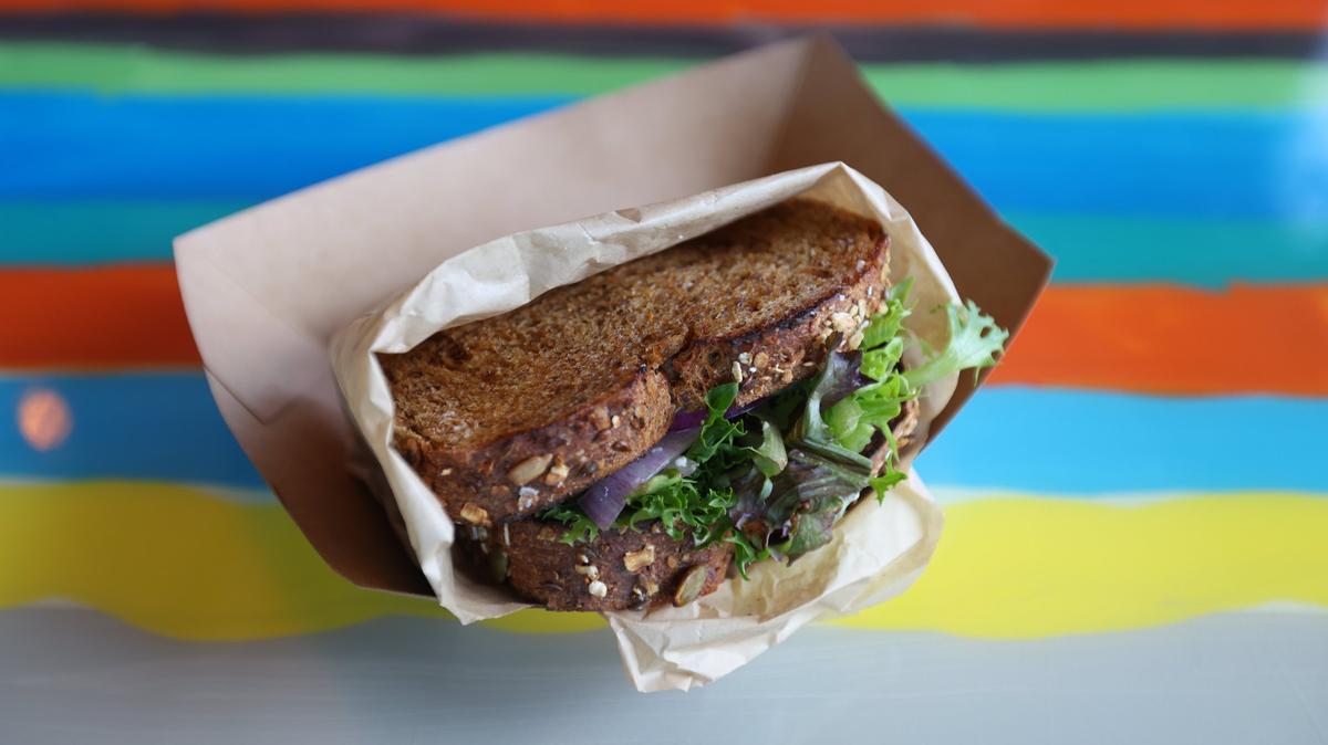 Mediterranean Veggie sandwich served at the new DV8 Kitchen on the corner of East Third and Midland.