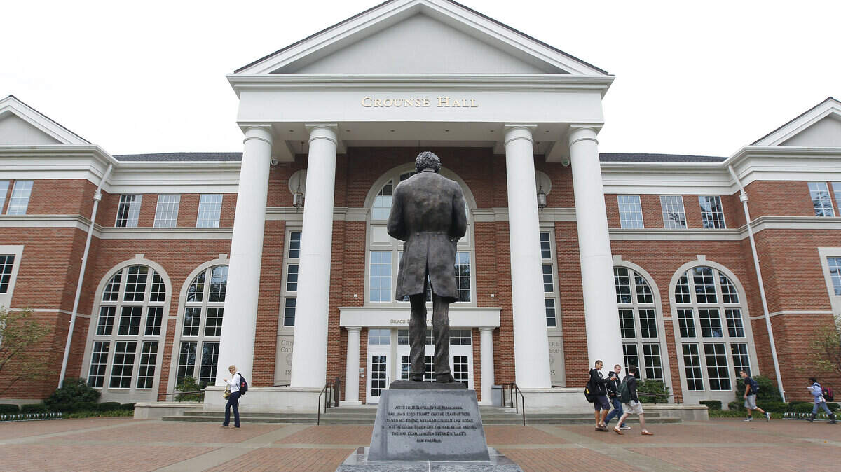 A statue of Abraham Lincoln stands in front of Crounse Hall on the Centre College campus in Danville. The school announced Tuesday that a former student has arranged for a $250 million gift.