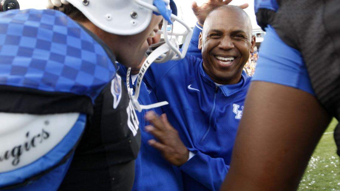 Kentucky Coach Joker Phillips was all smiles after the Wildcats ended a 26-game losing streak to Tennessee on Nov. 26. There were rumors about Phillips' job security before the game.  