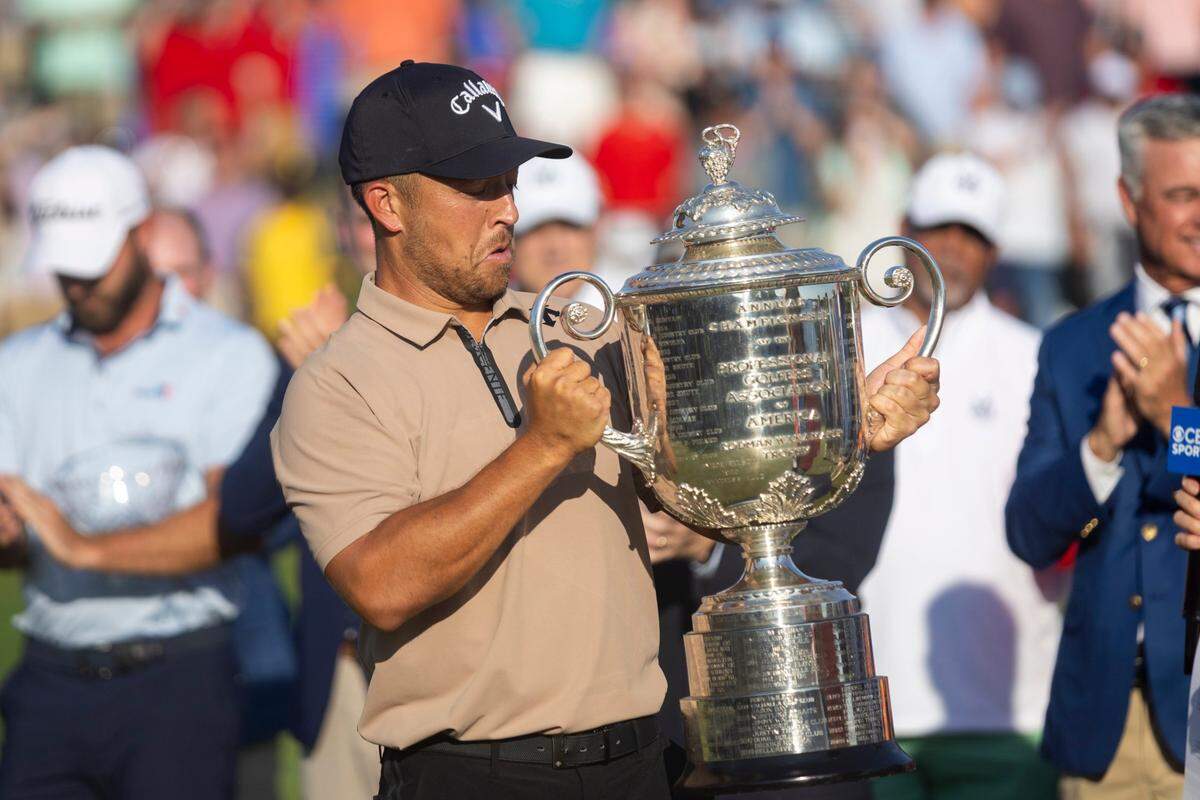 Xander Schauffele celebrates his PGA Championship victory at Valhalla Golf Course in Louisville on Sunday.