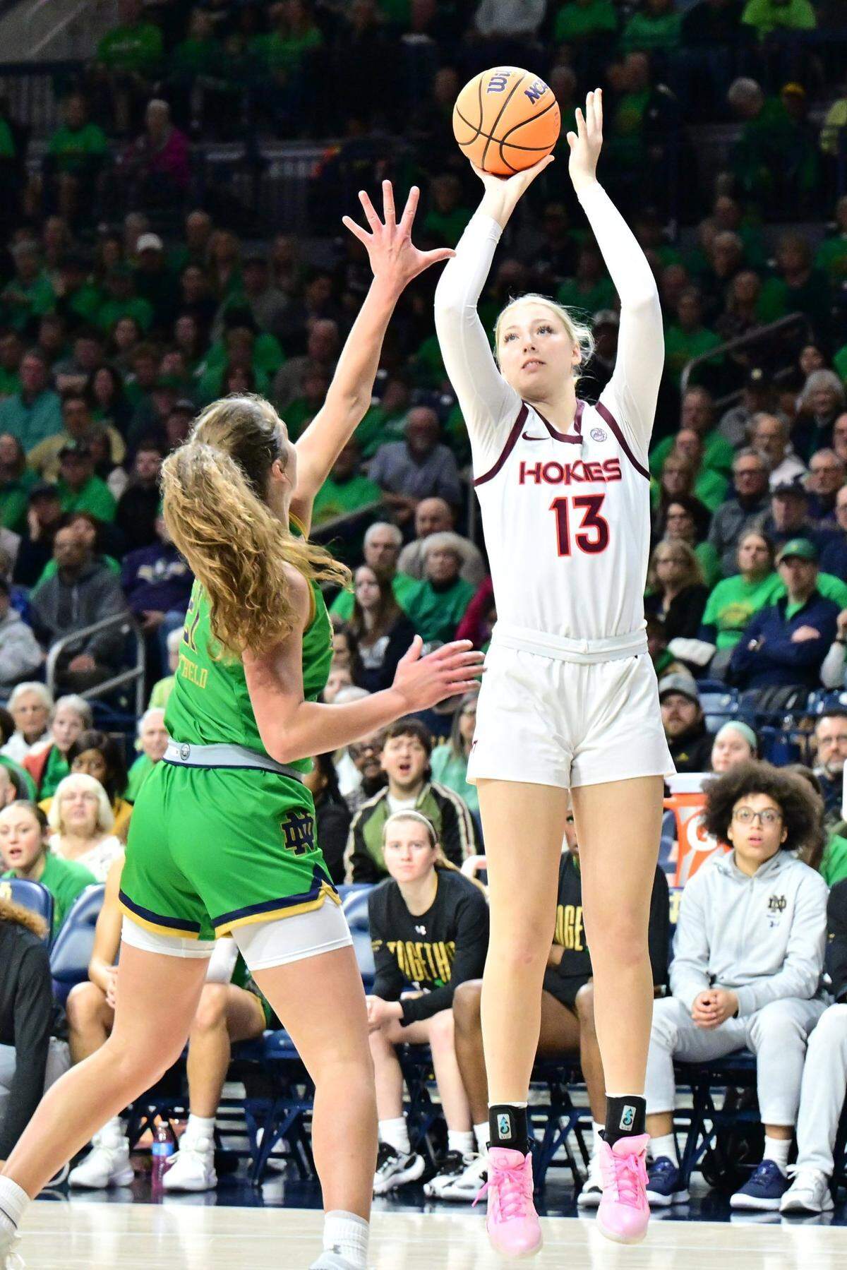 Clara Strack (13) played in all 33 games during her freshman season at Virginia Tech. The 6-foot-5 center averaged 4.5 points, 4.1 rebounds and 1.2 blocks in 13.8 minutes per contest.