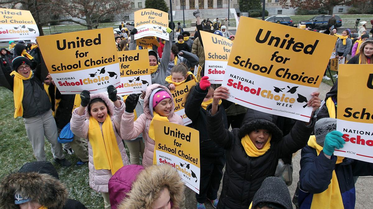 A few hundred students, parents, teachers, school administrators, and supporters, wearing yellow scarves, gathered Thursday morning for a rally at the State Capitol in Frankfort to celebrate school choice and National School Choice Week in 2019.