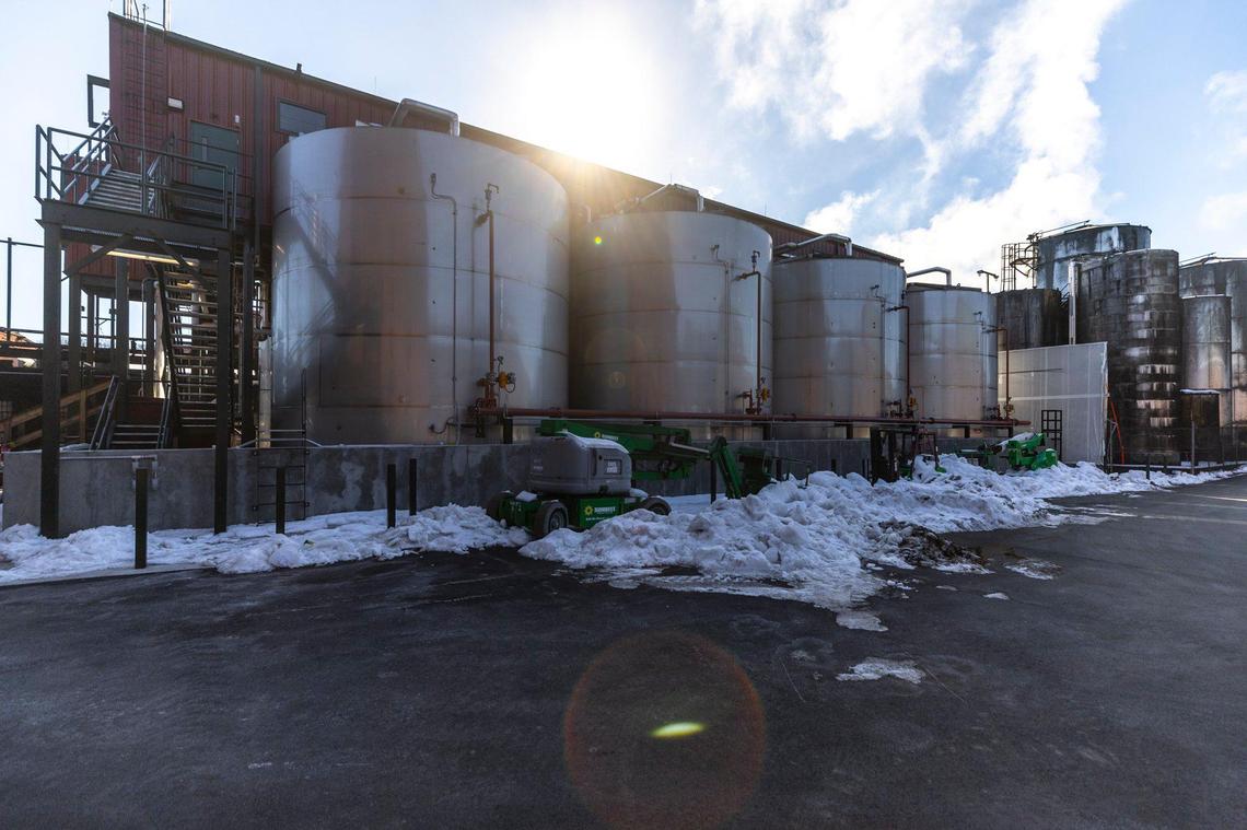 New fermenters were recently installed at Buffalo Trace Distillery in Frankfort, Ky. There are eight massive tanks outside, with more inside. The distillery empties 10 a day as they distill around the clock.