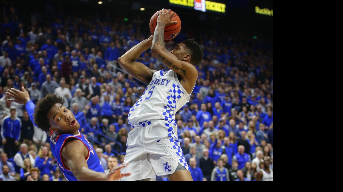 Kentucky's Malik Monk took a shot against Kansas.