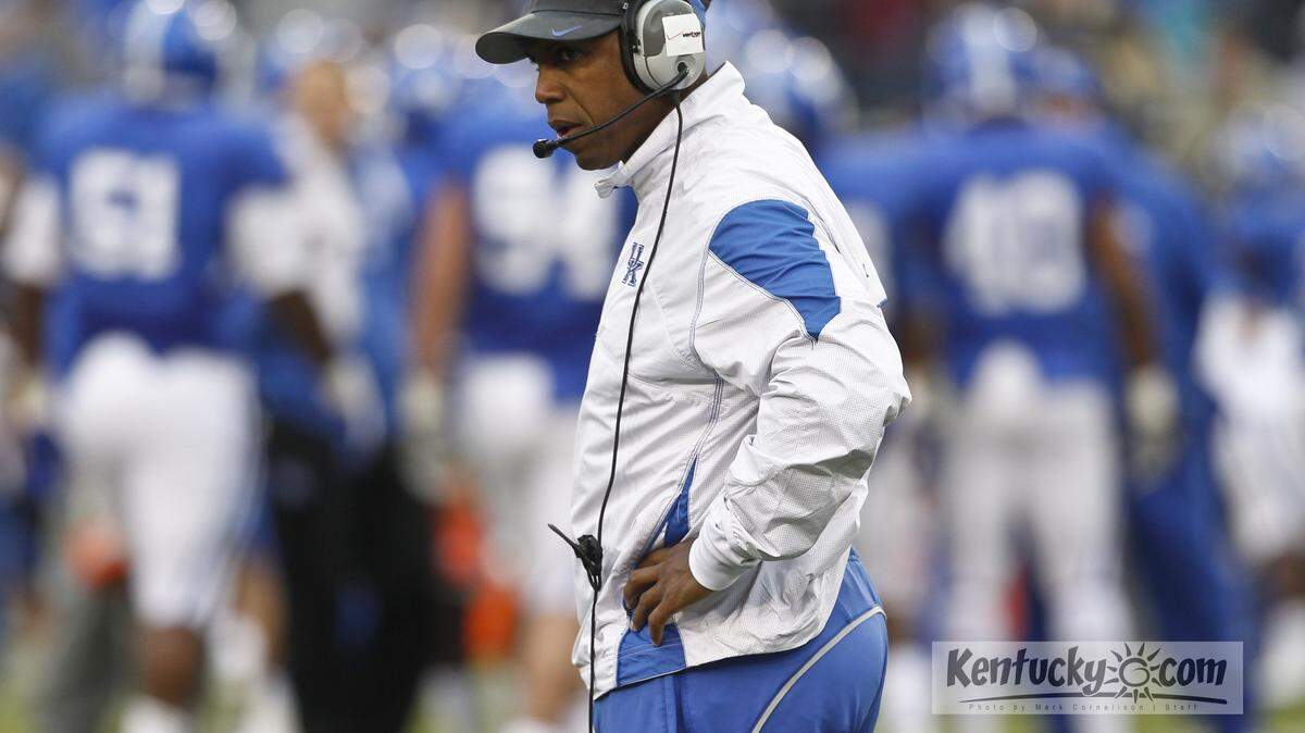 Kentucky coach Joker Phillips looked on during the Blue-White scrimmage on April 21.
