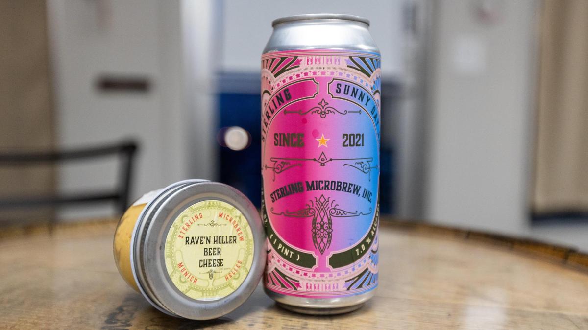 A jar of Rave’n Holler beer cheese, left, and a 1 pint can of Sunny Day Sour, right, from Sterling MicroBrew in Mt. Sterling. January 25, 2024.