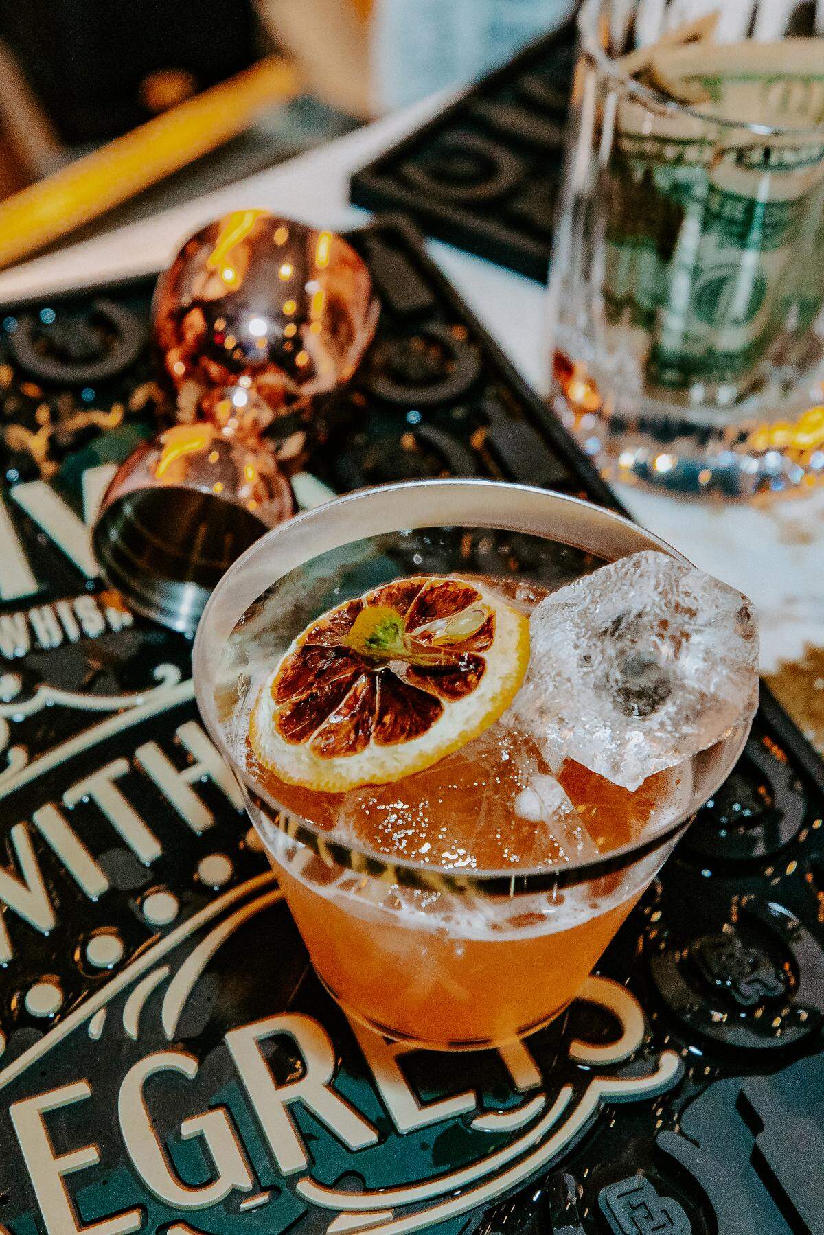 Cocktail made with Green River Honey Bourbon, the new release from Green River Distillery in Owensboro, known as the Whiskey Without Regrets.