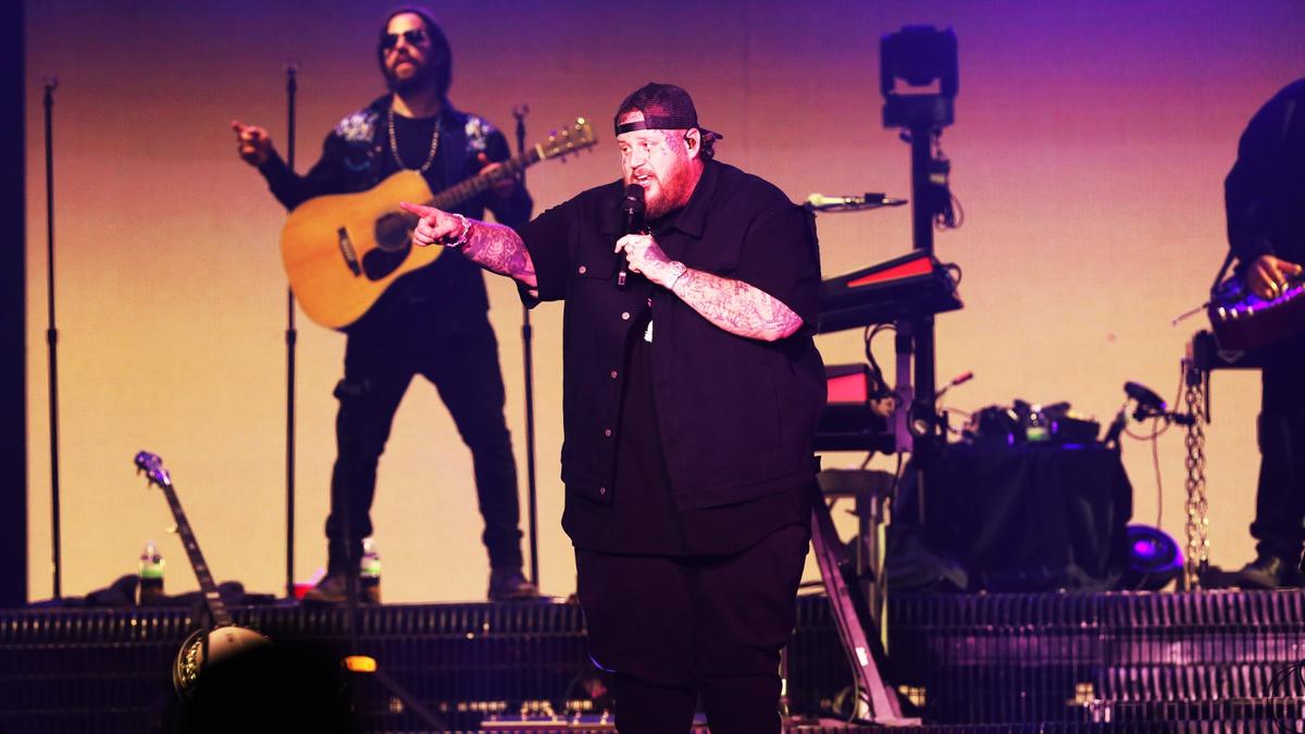 Singer, rapper, and songwriter Jelly Roll performs at Rupp Arena on November 8, 2024, in Lexington, Ky.
