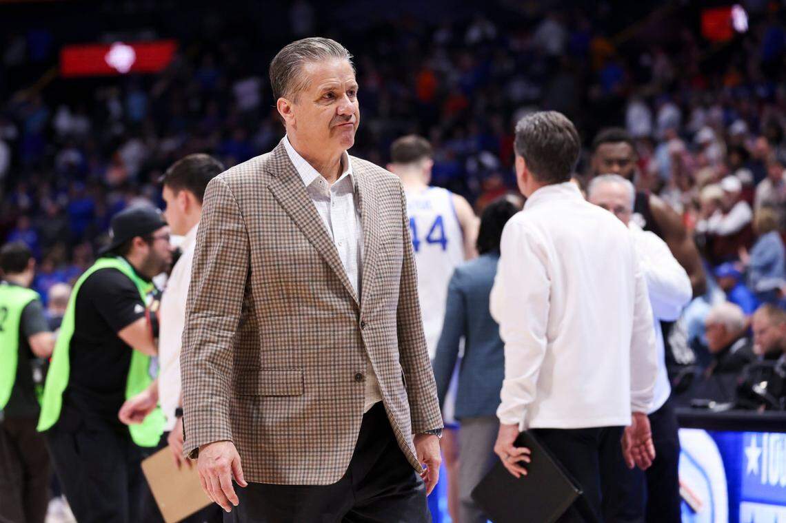 Kentucky head coach John Calipari leaves the court after his team’s loss to Texas A&M during the SEC Tournament quarterfinals at Bridgestone Arena in Nashville.