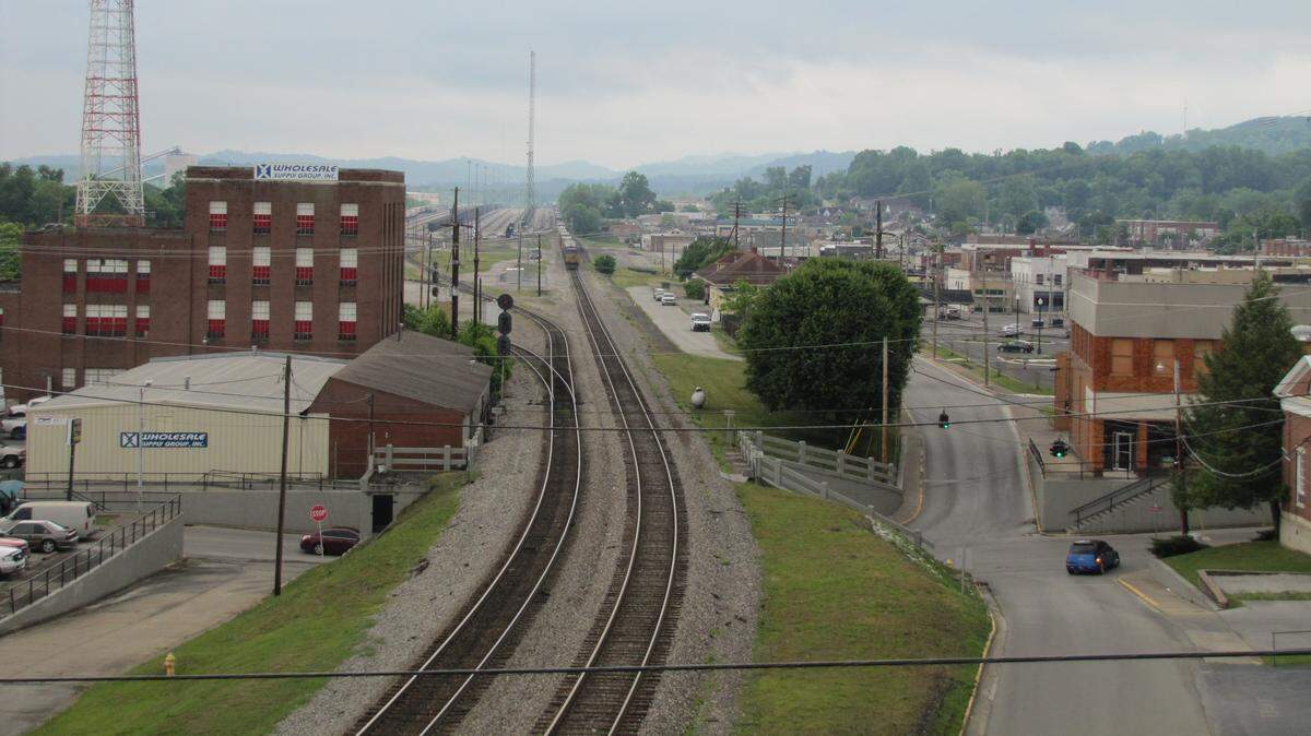 A view of the railroad tracks that run through downtown Corbin. The town grew up around the Louisville & Nashville Railroad, which later became part CSX. The old L&N depot, is on the right of the tracks at the center of the photo. Bill Estep photo
